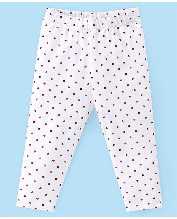 Babyhug 100% Cotton Single Jersey Knit Full Sleeves Frock with Legging Polka Dot Print - Red