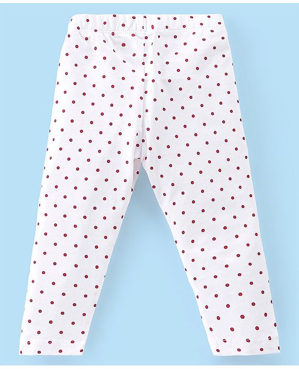 Babyhug 100% Cotton Single Jersey Knit Full Sleeves Frock with Legging Polka Dot Print - Red