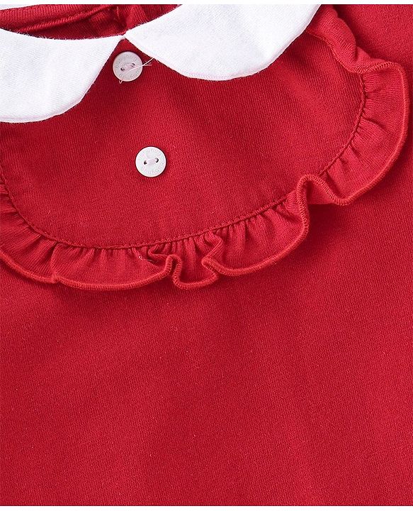 Babyhug 100% Cotton Single Jersey Knit Full Sleeves Frock with Legging Polka Dot Print - Red
