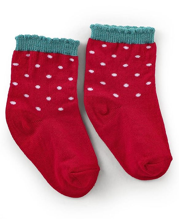Cutewalk By Babyhug Anti Bacterial Ankle Length Socks Cherry Print Pack Of 3 - White & Red