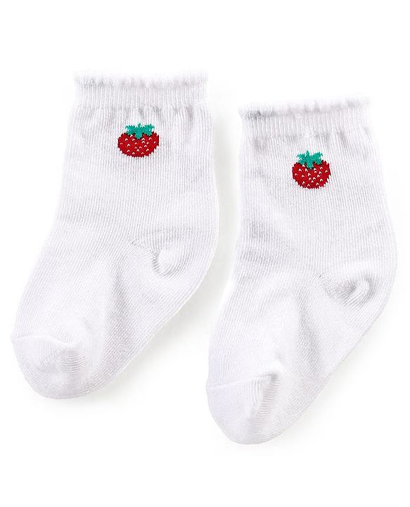 Cutewalk By Babyhug Anti Bacterial Ankle Length Socks Cherry Print Pack Of 3 - White & Red