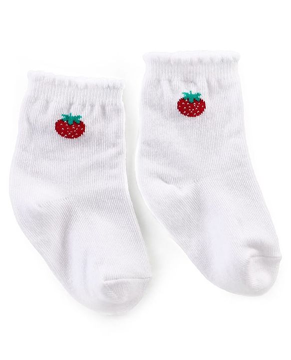 Cutewalk By Babyhug Anti Bacterial Ankle Length Socks Cherry Print Pack Of 3 - White & Red