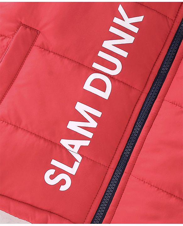 Pine Kids Woven Full Sleeves Medium Winter Hooded Jacket With Text Print - Red