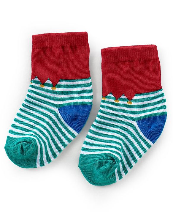 Cutewalk By Babyhug Anti Bacterial Ankle Length Socks Striped Pack Of 3 - White & Red