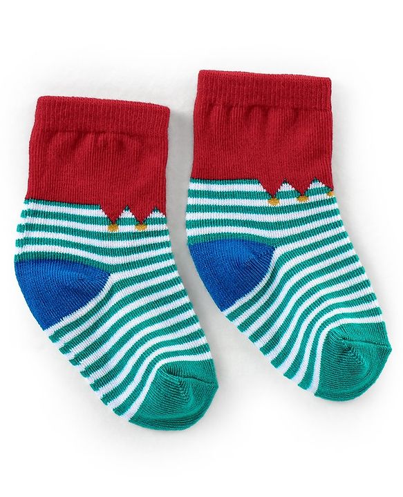 Cutewalk By Babyhug Anti Bacterial Ankle Length Socks Striped Pack Of 3 - White & Red
