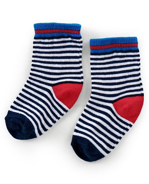 Cutewalk By Babyhug Anti Bacterial Ankle Length Socks Striped Pack Of 3 - White & Red