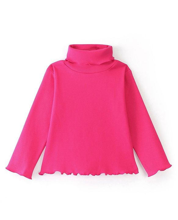 Babyhug 100% Cotton Knit Full Sleeves Inner T-Shirt & Frock With Heart Print - Pink