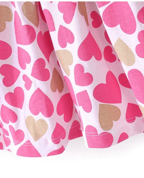 Babyhug 100% Cotton Knit Full Sleeves Inner T-Shirt & Frock With Heart Print - Pink
