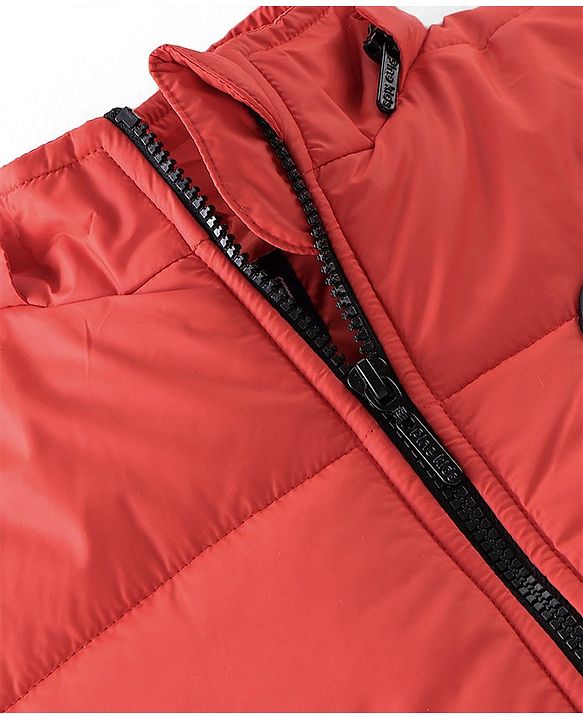 Pine Kids Full Sleeves Cut and Sew Explore Adventure Printed Jacket With Detachable Hood- Orange
