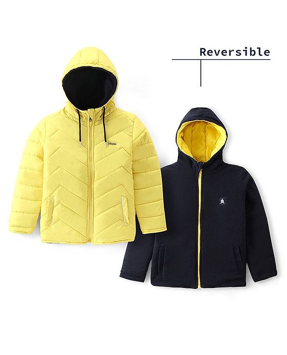 Pine Kids Full Sleeves Reversible Medium Winter Quilted Jacket - Yellow & Navy