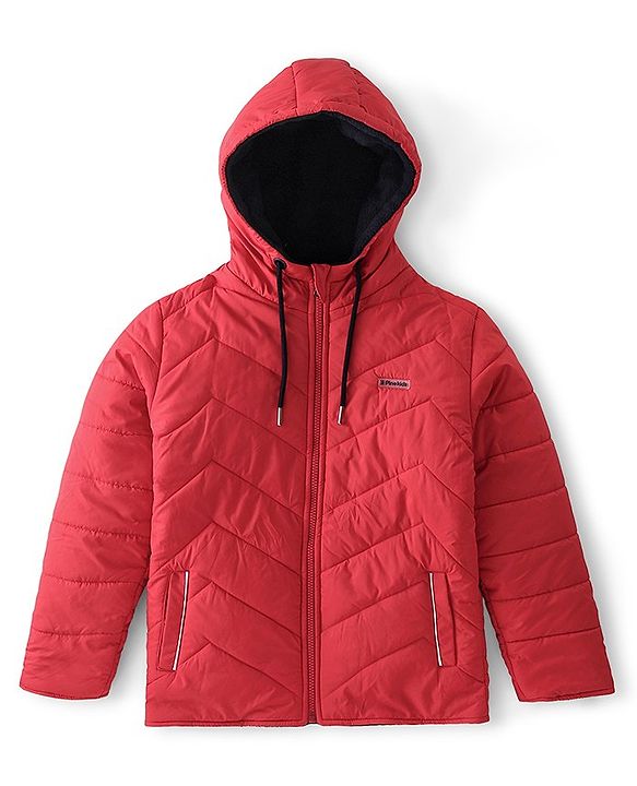 Pine Kids Woven Full Sleeves Reversible Jacket With Solid Colour - Red