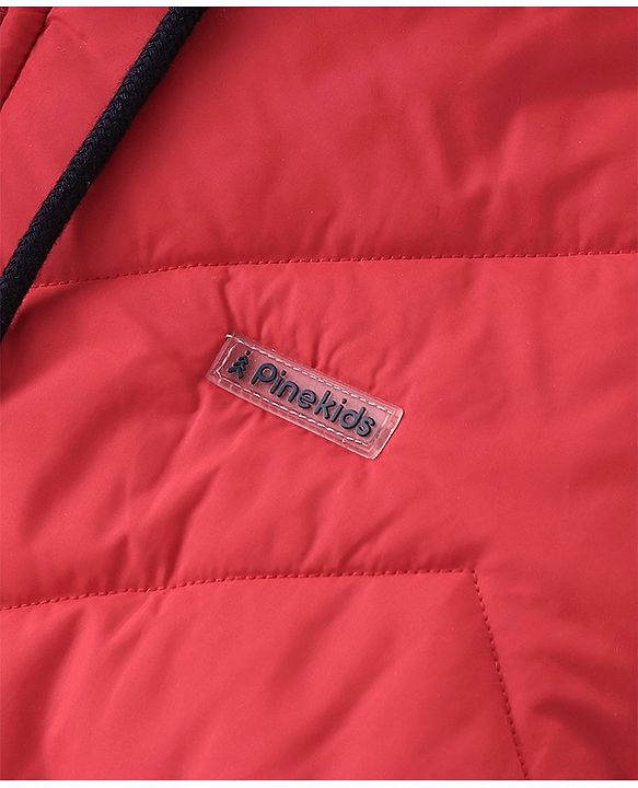 Pine Kids Woven Full Sleeves Reversible Jacket With Solid Colour - Red