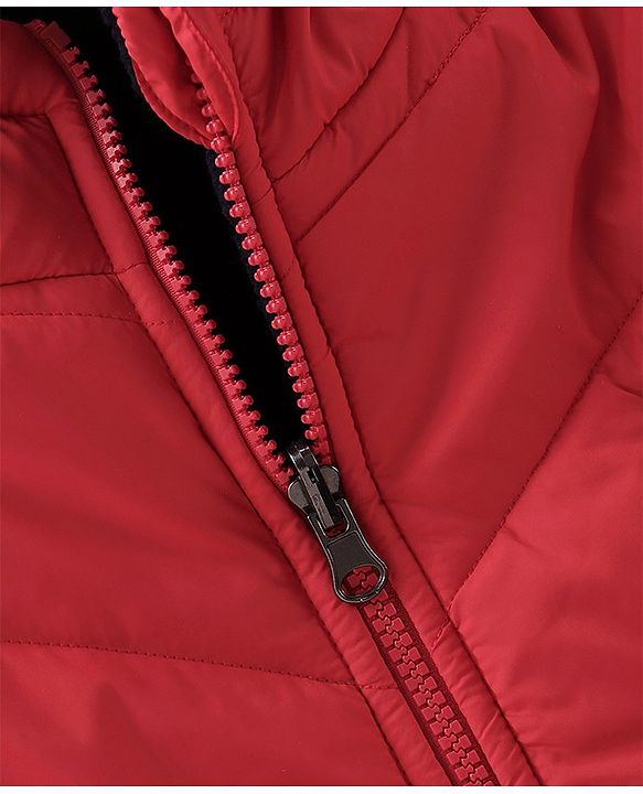 Pine Kids Woven Full Sleeves Reversible Jacket With Solid Colour - Red