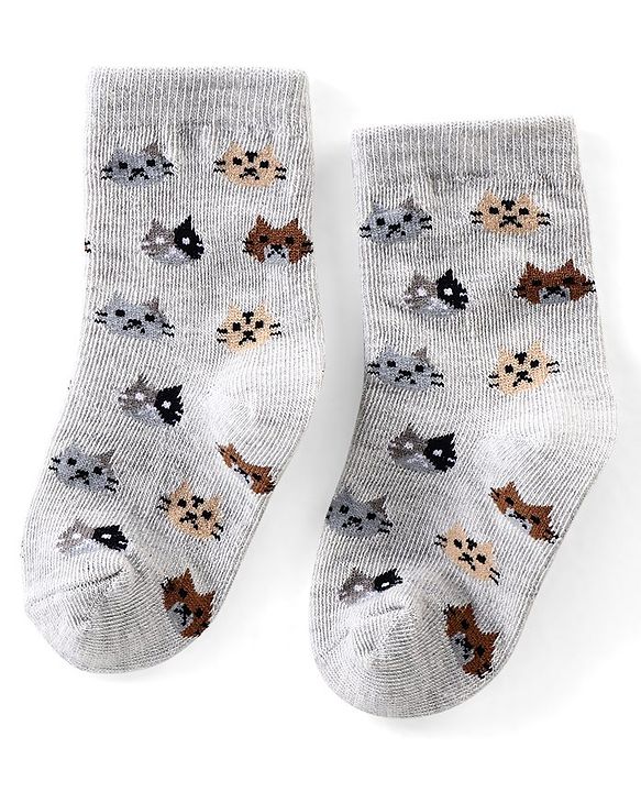 Cutewalk By Babyhug Anti Bacterial Ankle Length Socks Kitty Print Pack Of 3 - Purple Grey & Blue