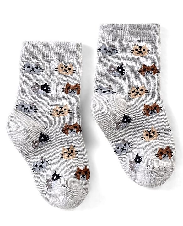 Cutewalk By Babyhug Anti Bacterial Ankle Length Socks Kitty Print Pack Of 3 - Purple Grey & Blue