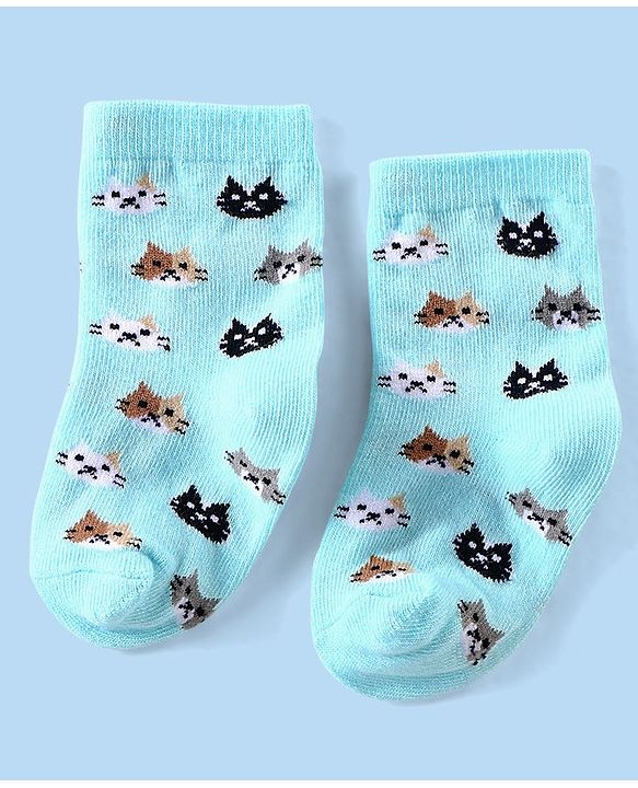 Cutewalk By Babyhug Anti Bacterial Ankle Length Socks Kitty Print Pack Of 3 - Purple Grey & Blue