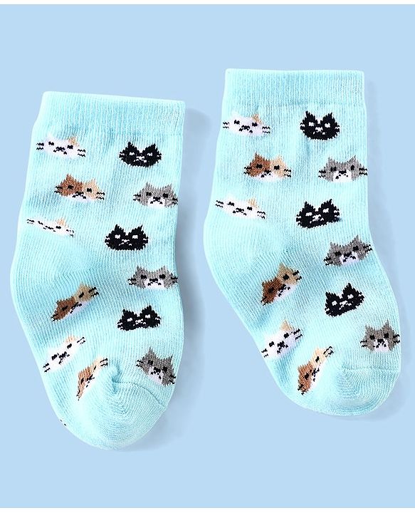 Cutewalk By Babyhug Anti Bacterial Ankle Length Socks Kitty Print Pack Of 3 - Purple Grey & Blue