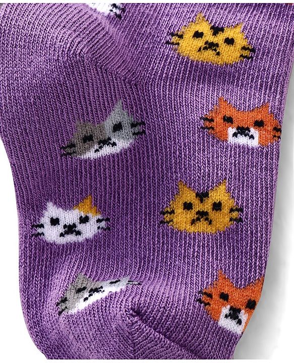 Cutewalk By Babyhug Anti Bacterial Ankle Length Socks Kitty Print Pack Of 3 - Purple Grey & Blue