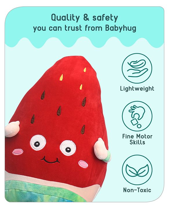 Babyhug Supersoft Strawberry Toy cum Cushion Red- Height 40 cm