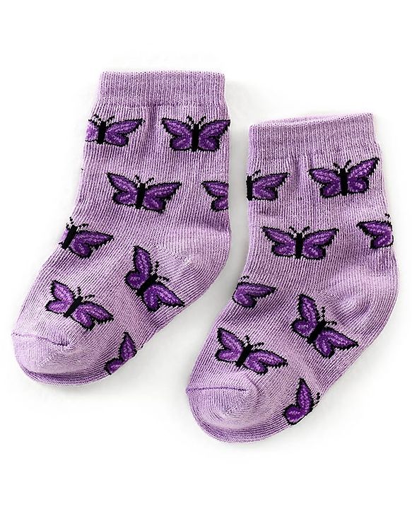 Cute Walk by Babyhug Anti Bacterial Ankle Length Non Terry Socks Butterfly Design Pack of 3 - Pink Purple & Peach