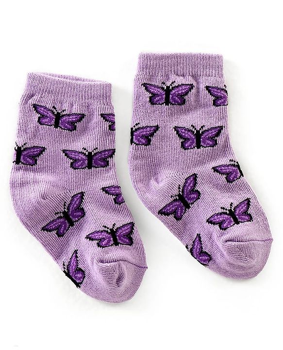 Cute Walk by Babyhug Anti Bacterial Ankle Length Non Terry Socks Butterfly Design Pack of 3 - Pink Purple & Peach