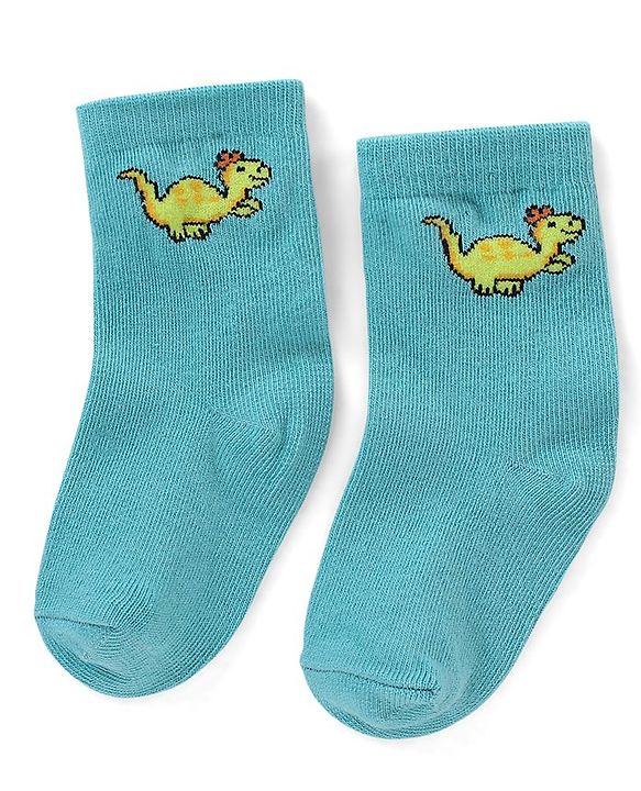 Cute Walk By Babyhug Antibacterial Socks With Dino Print Pack Of 3 - Red Green & Blue