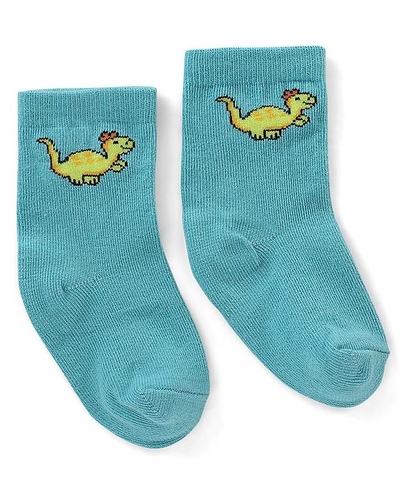 Cute Walk By Babyhug Antibacterial Socks With Dino Print Pack Of 3 - Red Green & Blue