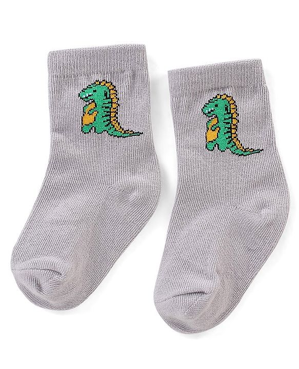 Cute Walk By Babyhug Antibacterial Socks With Dino Print Pack Of 3 - Red Green & Blue