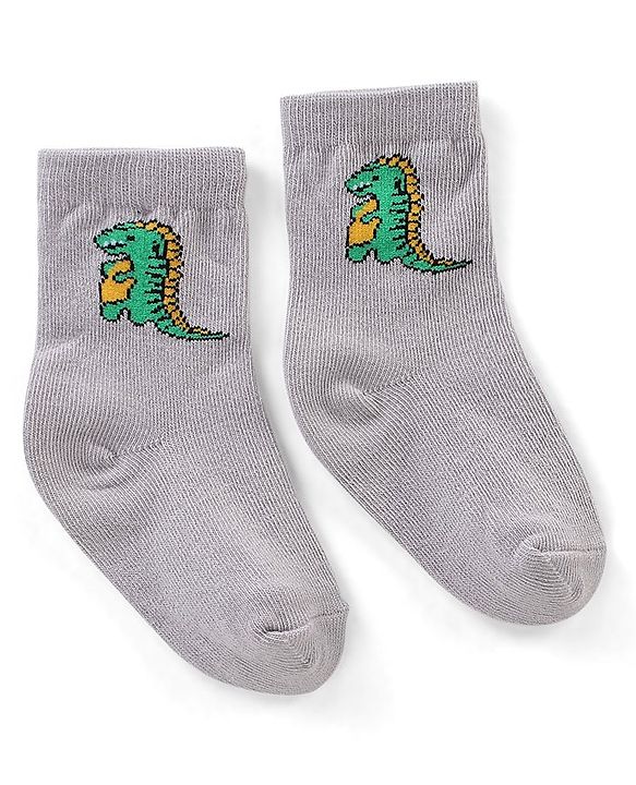 Cute Walk By Babyhug Antibacterial Socks With Dino Print Pack Of 3 - Red Green & Blue