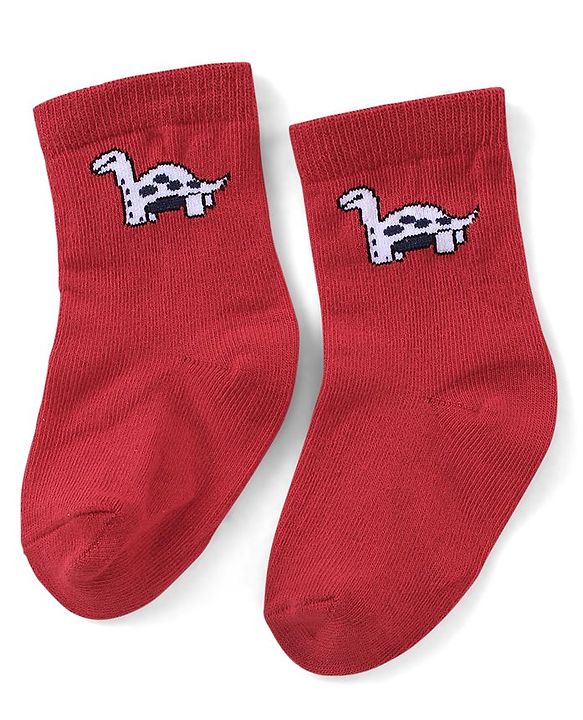 Cute Walk By Babyhug Antibacterial Socks With Dino Print Pack Of 3 - Red Green & Blue
