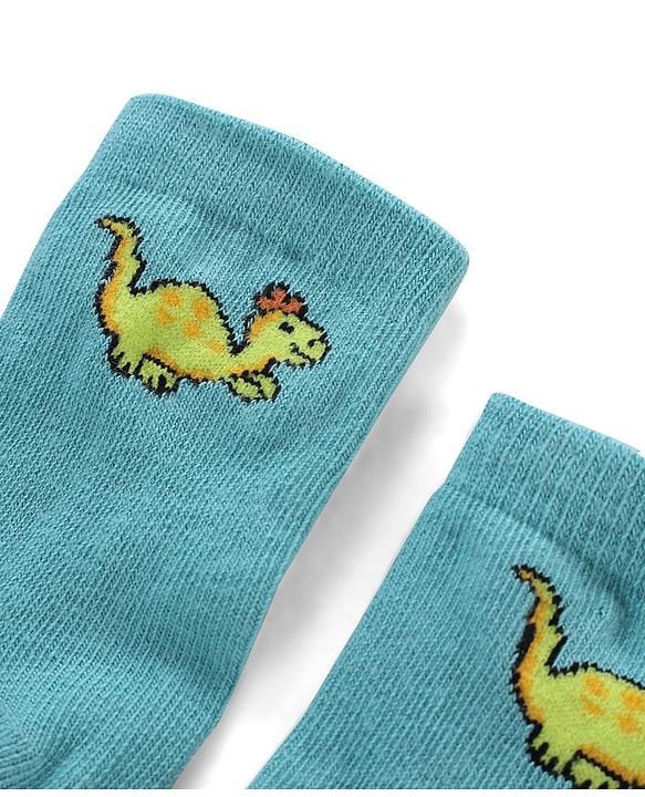 Cute Walk By Babyhug Antibacterial Socks With Dino Print Pack Of 3 - Red Green & Blue