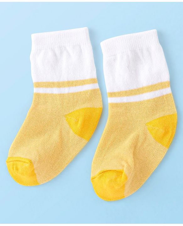 Cute Walk By Babyhug Non Terry Anti Bacterial Ankle Length Socks Smile Design Pack Of 3 - White & Yellow