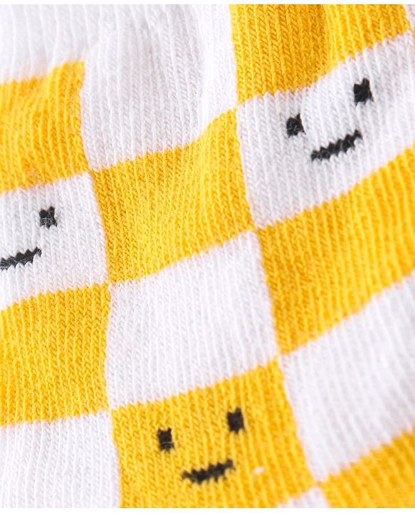 Cute Walk By Babyhug Non Terry Anti Bacterial Ankle Length Socks Smile Design Pack Of 3 - White & Yellow