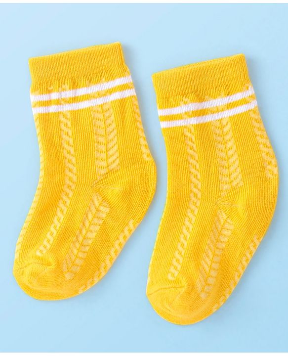 Cute Walk By Babyhug Non Terry Anti Bacterial Ankle Length Socks Smile Design Pack Of 3 - White & Yellow