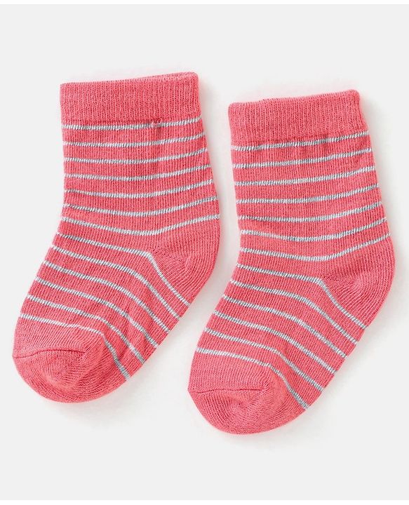 Cute Walk By Babyhug Non Terry Anti Bacterial Ankle Length Stripes Design Socks Pack of 3 - Multicolour
