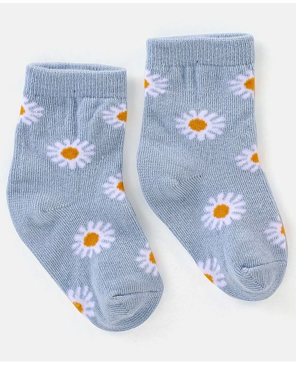 Cute Walk By Babyhug Non Terry Anti Bacterial Ankle Length Floral Design Socks Pack of 3 - Multicolour