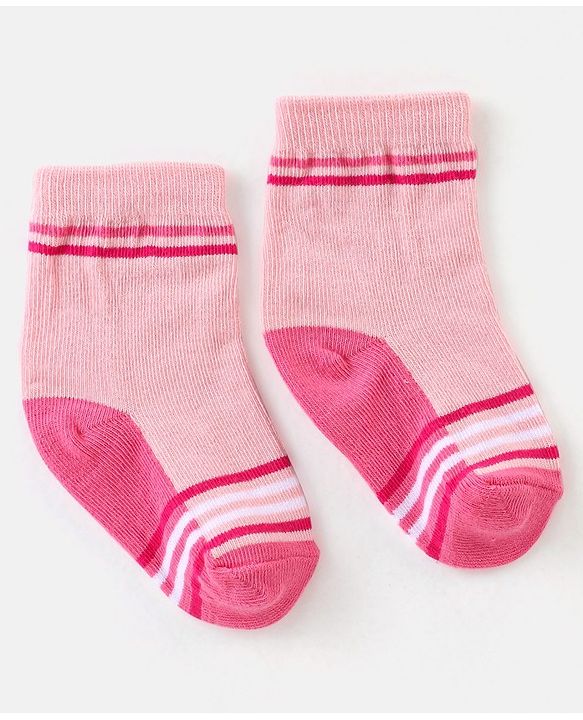 Cute Walk By Babyhug Non Terry Anti Bacterial Ankle Length Design Socks Pack of 3 - Pink & white