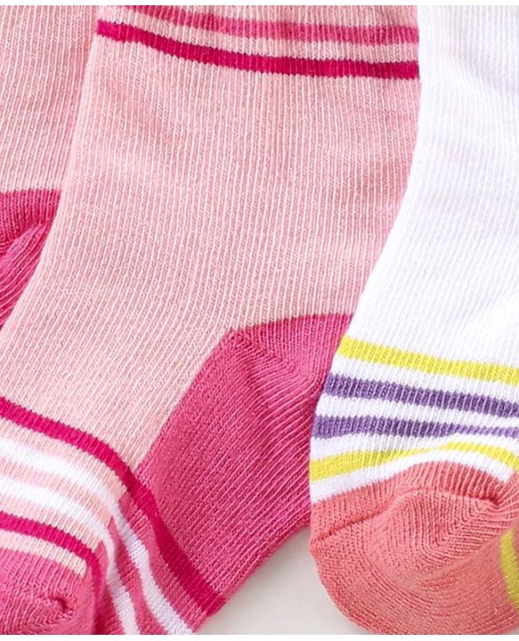 Cute Walk By Babyhug Non Terry Anti Bacterial Ankle Length Design Socks Pack of 3 - Pink & white