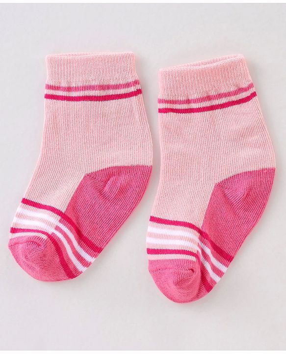 Cute Walk By Babyhug Non Terry Anti Bacterial Ankle Length Design Socks Pack of 3 - Pink & white