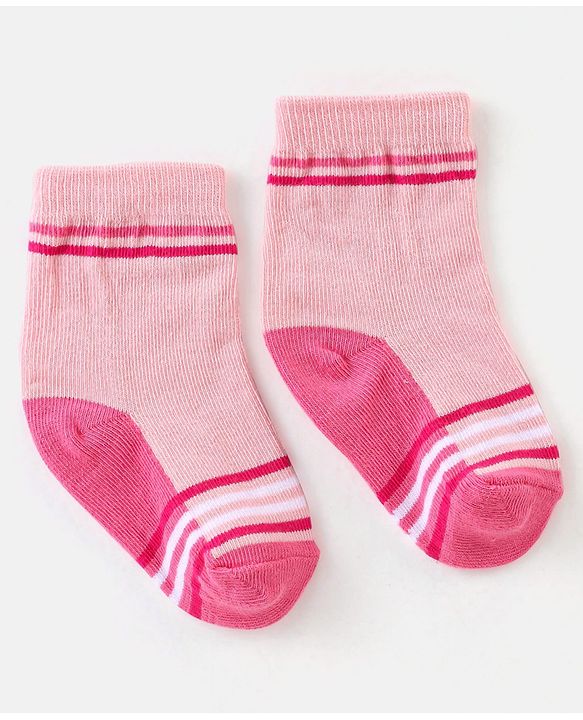 Cute Walk By Babyhug Non Terry Anti Bacterial Ankle Length Design Socks Pack of 3 - Pink & white