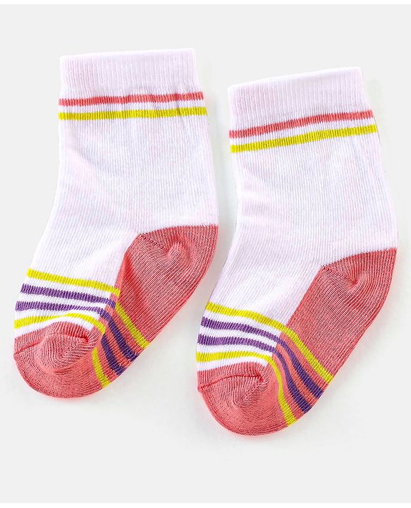 Cute Walk By Babyhug Non Terry Anti Bacterial Ankle Length Design Socks Pack of 3 - Pink & white