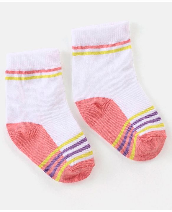 Cute Walk By Babyhug Non Terry Anti Bacterial Ankle Length Design Socks Pack of 3 - Pink & white