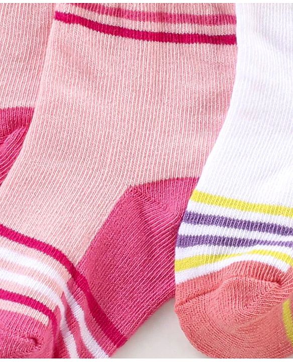 Cute Walk By Babyhug Non Terry Anti Bacterial Ankle Length Design Socks Pack of 3 - Pink & white