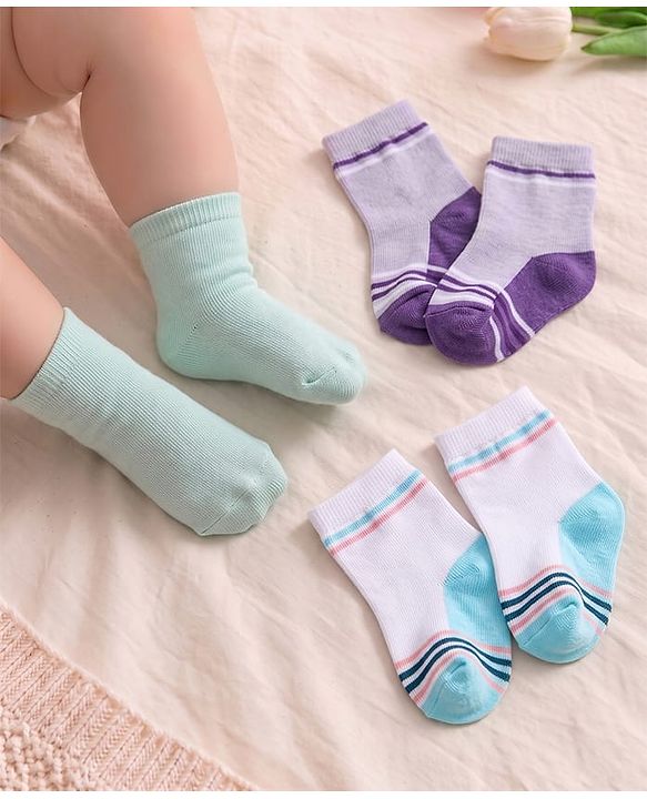 Cute Walk By Babyhug Non Terry Anti Bacterial Ankle Length Design Socks Pack of 3 - Multicolour