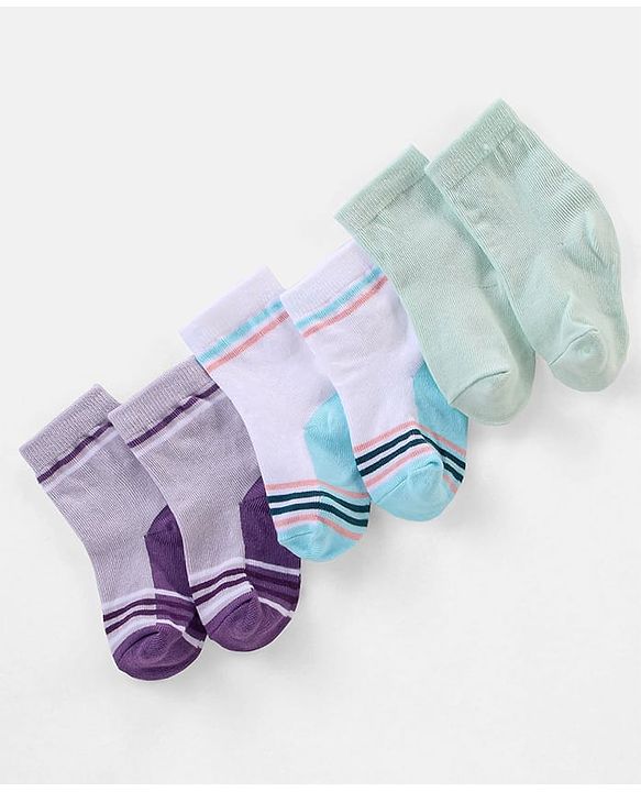 Cute Walk By Babyhug Non Terry Anti Bacterial Ankle Length Design Socks Pack of 3 - Multicolour