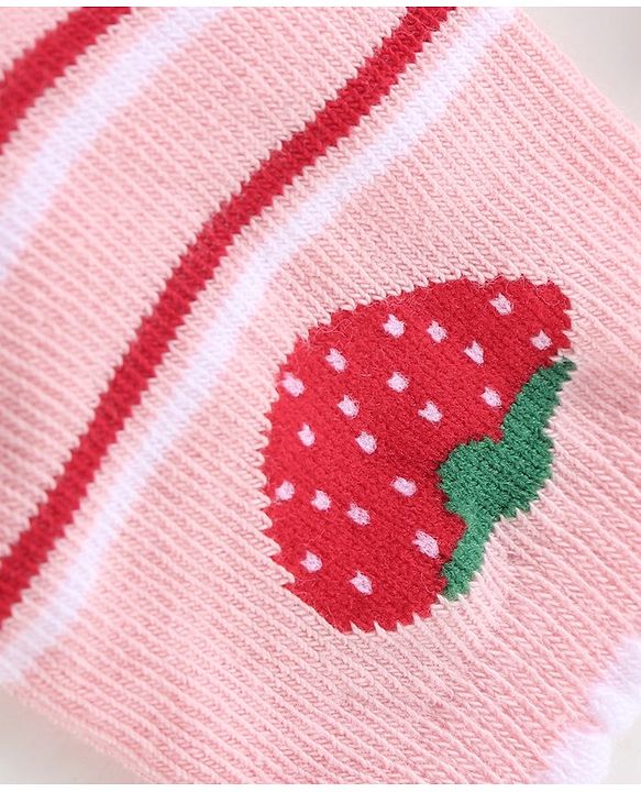 Cute Walk by Babyhug Cotton Blend Ankle Length Anti Bacterial Socks Strawberry Design Pack of 3 - Pink & Red