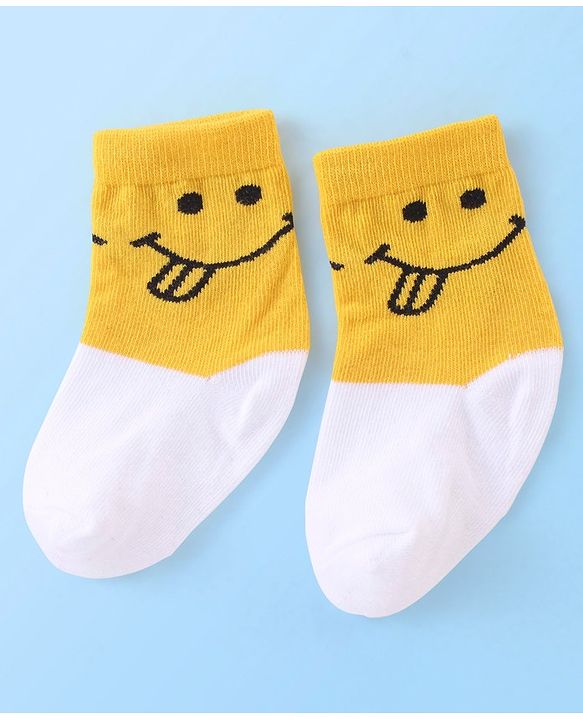 Cute Walk by Babyhug Cotton Knit Anti Bacterial Ankle Length Happy Face Design Socks Pack of 3 - Multicolour