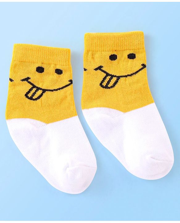 Cute Walk by Babyhug Cotton Knit Anti Bacterial Ankle Length Happy Face Design Socks Pack of 3 - Multicolour