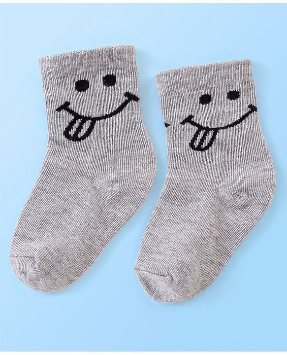 Cute Walk by Babyhug Cotton Knit Anti Bacterial Ankle Length Happy Face Design Socks Pack of 3 - Multicolour