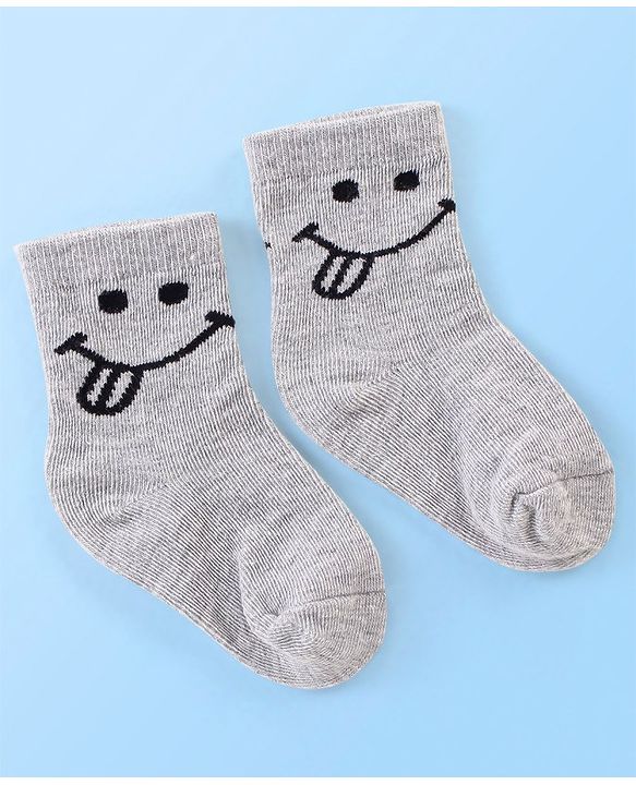 Cute Walk by Babyhug Cotton Knit Anti Bacterial Ankle Length Happy Face Design Socks Pack of 3 - Multicolour